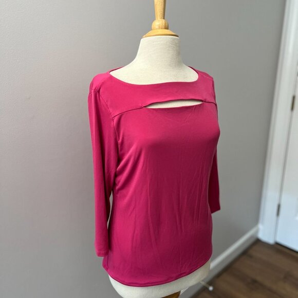 Carmen Marc Valvo Pink Peekaboo Stretch Knit Top Sz L - Picture 2 of 7